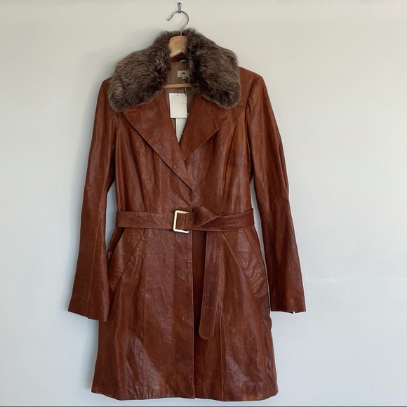 June Jackets & Blazers - NWT June Cognac Leather Trench Coat